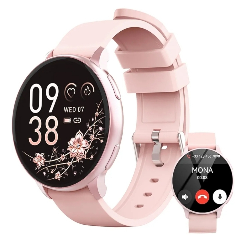 Pink Smartwatch with Floral Display